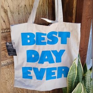 Alexandra FERGUSON Canvas Tote BEST DAY EVER Eco-Friendly NEW Blue Felt Tennis